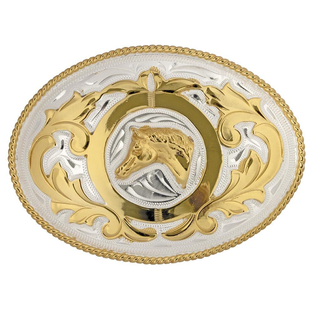 1364 Horse Head in Circle German Silver Belt Buckle